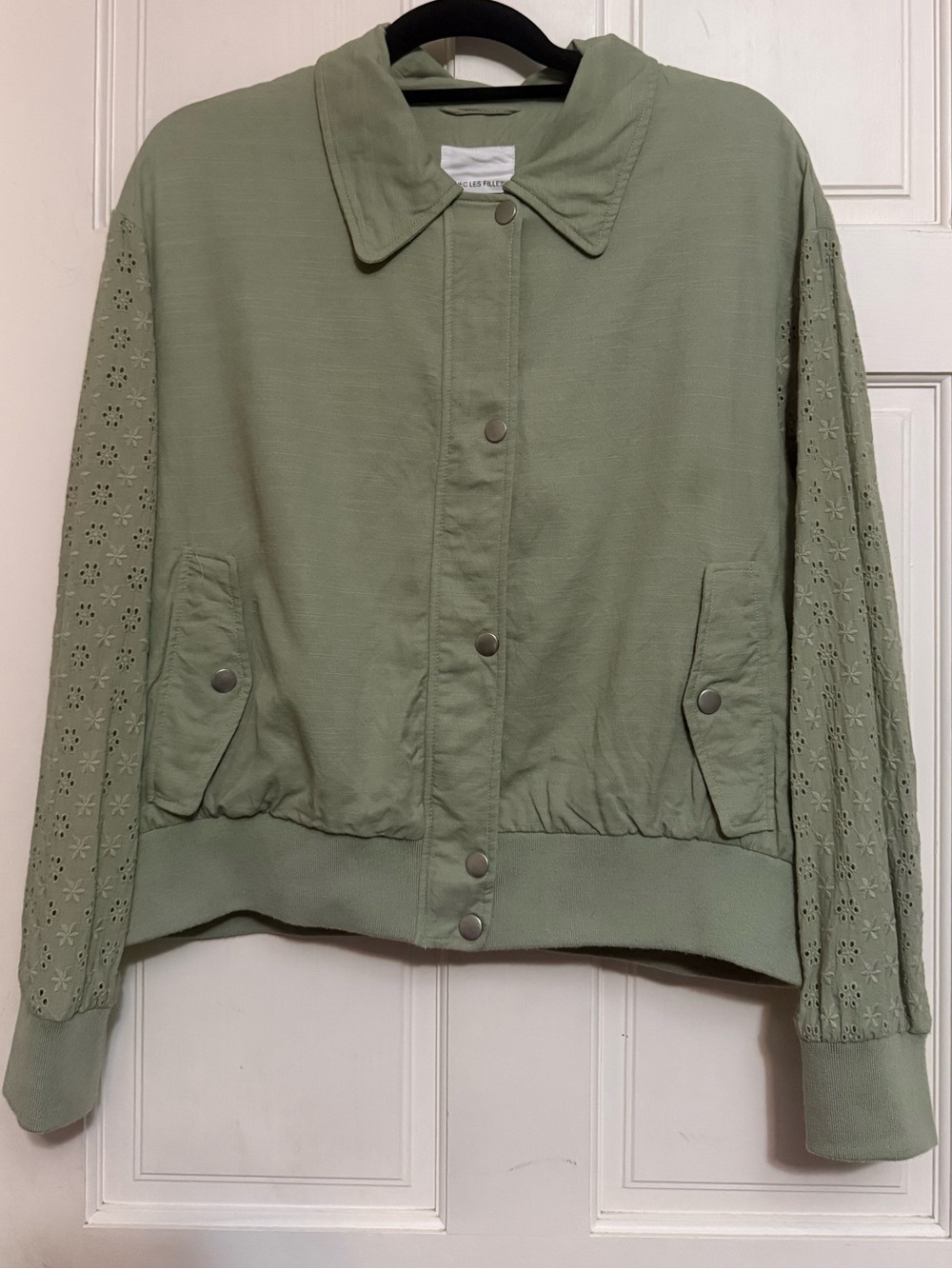 Avec Les Filles Sage Green Eyelet Sleeve Bomber Jacket